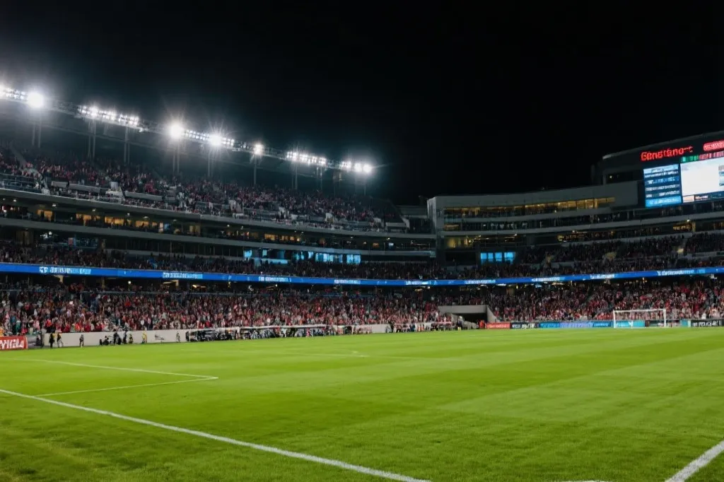 北美足球场夜景与观众看台,象征2026世界杯主场氛围